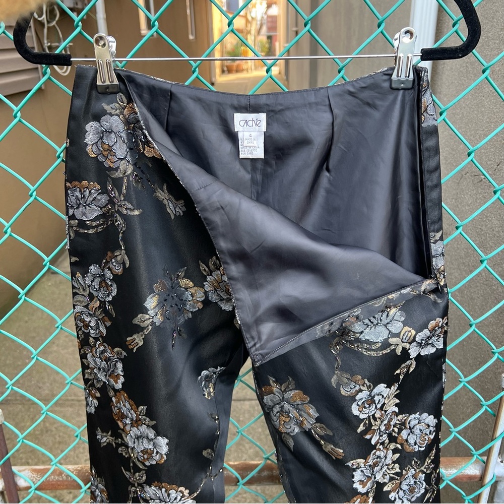Cache Embellished Metallic Brocade Floral Pants 4 - image 4
